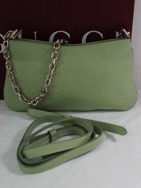 NWT GUCCI GG Embossed Leather Crossbody Shoulder Bag Sage Leaf 2 Way Strp 815278